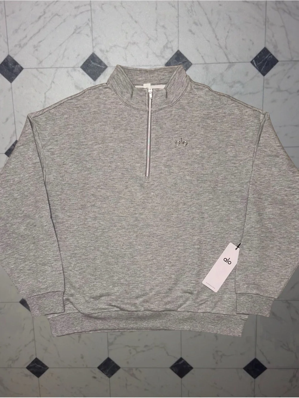 Alo Accolade Quarter Zip Heather Grey Fleece Pullover Women’s NWT Size L
